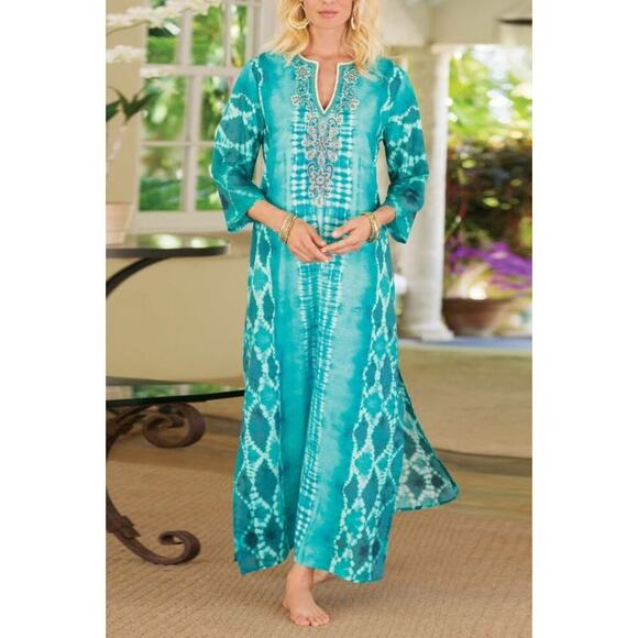 Soft Surrounding Blue Tie Dye Beaded embroidery Lightweight CoverUp Dress Size S - Picture 1 of 9
